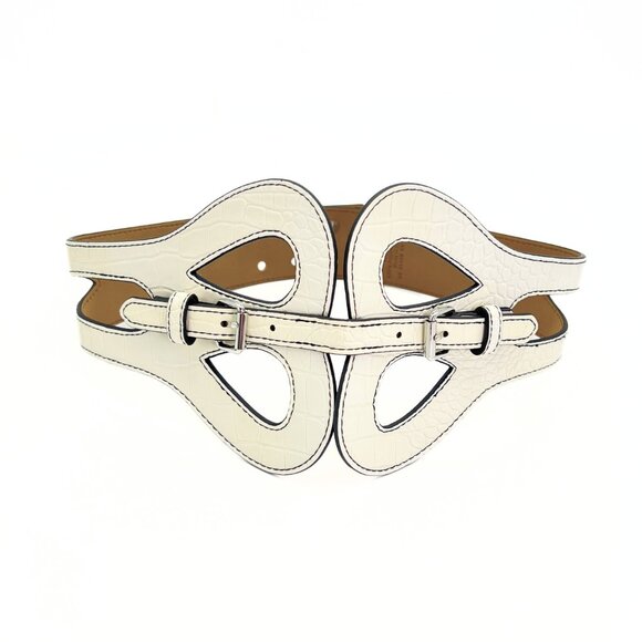 BCBGMAXAZRIA Cream/Ivory Croc Butterfly Front Vegan Leather Waist Belt Size S main image 10
